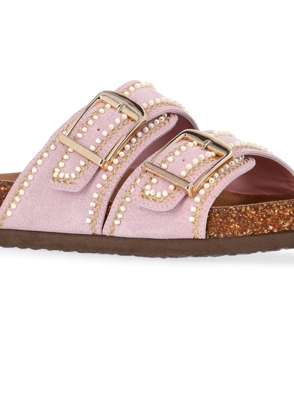 New Time and Tru Pink Double-Buckle Pearl-Stud Slide Sandal 9